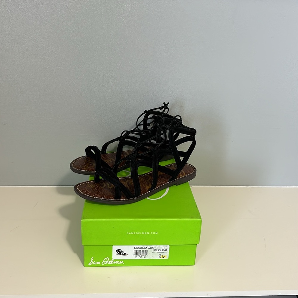 Sam Edelman Gasha Sandals, Black Suede, Size 9, New
